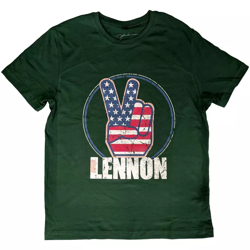 John Lennon Unisex T-shirt: Peace Fingers Us Flag (x-small) XS