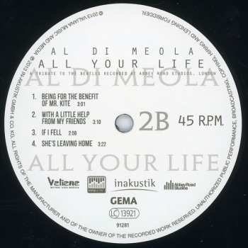 2LP Al Di Meola: All Your Life - A Tribute To The Beatles Recorded At Abbey Road Studios, London 466652