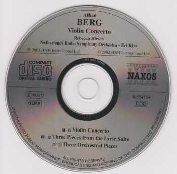 CD Alban Berg: Violin Concerto, Lyric Suite, Three Orchestral Pieces 439444