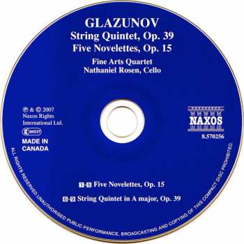 CD Alexander Glazunov: String Quintet, Op. 39;  Five Novellettes, Op. 15 329633