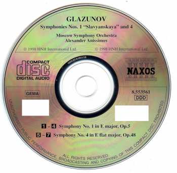 CD Alexander Glazunov: Symphonies Nos. 1 "Slavyanskaya" And 4 329658