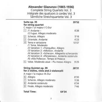CD Alexander Glazunov: Complete String Quartets Vo. 3 - Suite Op. 35 / String Quintet Op. 39