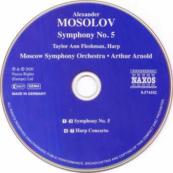 CD Alexander Mossolov: Symphony No. 5 • Harp Concerto 269235