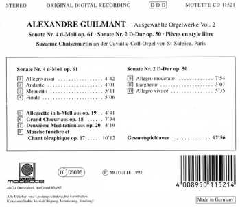 CD Alexandre Guilmant: Ausgewählte Orgelwerke Vol.2 (Sonate Nr.2 Op.50 • Sonate Nr.4 Op.61 • Pièces En Style Libre) 324600