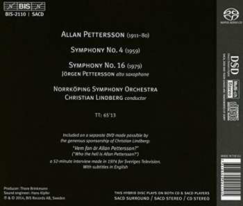 DVD/SACD Allan Pettersson: Symphonies Nos 4 & 16 358324