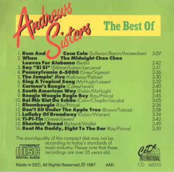 CD The Andrews Sisters: The Best Of Andrews Sisters 402205