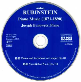 CD Anton Rubinstein: Piano Music (1871-1890) 127101