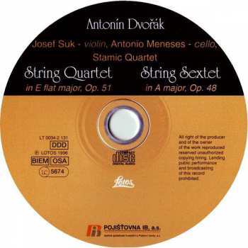 CD Antonín Dvořák: String Quartet (In E Flat Major, Op. 51), String Sextet (In A Major, Op. 48) 34849