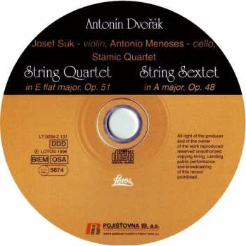 CD Antonín Dvořák: String Quartet (In E Flat Major, Op. 51), String Sextet (In A Major, Op. 48)