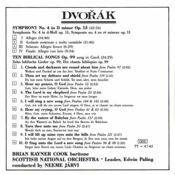 CD Antonín Dvořák: Symphony No. 4 (In D Minor Op. 13) / Biblical Songs (Song Cycle For Baritone & Orchestra Op. 99) 424846