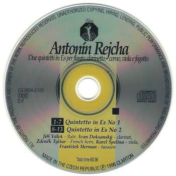 CD Anton Reicha: Due Quintetti In Es Per Flauto, Clarinetto, Corno, Viola E Fagotto