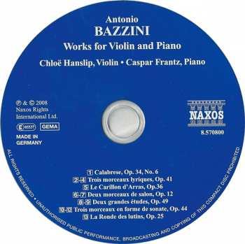 CD Antonio Bazzini: Works For Violin And Piano 328776