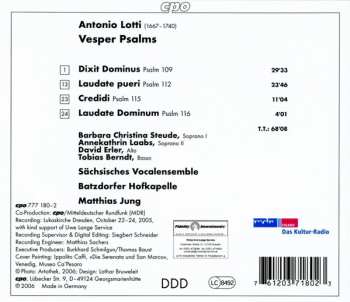 CD Antonio Lotti: Vesper Psalms 118819