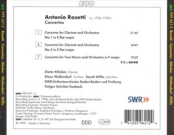 CD Antonio Rosetti: Clarinet Concertos 1 & 2 - Concerto For 2 Horns 468474