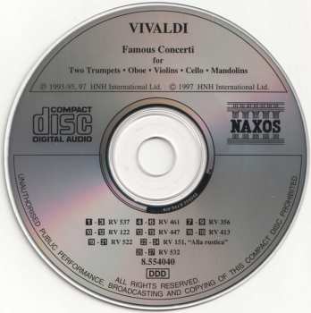 CD Antonio Vivaldi: Famous Concerti for Two Trumpets, Oboe, Violins, Cello, Mandolins 235280
