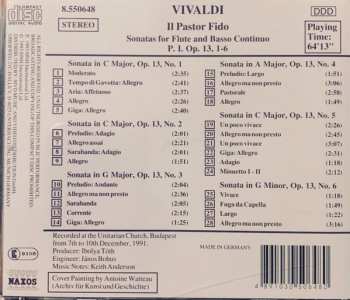CD Antonio Vivaldi: Il Pastor Fido - Sonatas For Flute And Basso Continuo Op. 13, Nos. 1 - 6 254433