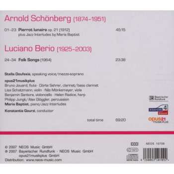 CD Arnold Schoenberg: Pierrot Lunaire Plus Jazz / Folk Songs 476738