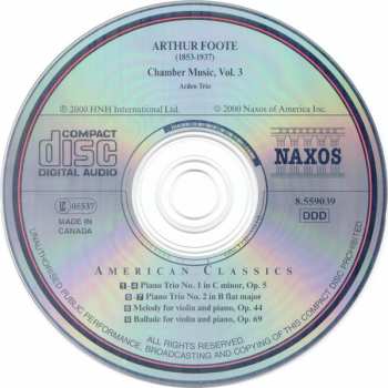 CD Arthur Foote: Chamber Music Vol. 3: Piano Trios Nos 1 & 2 • Melody • Ballade 279037