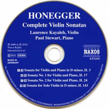 CD Arthur Honegger: Complete Violin Sonatas 459359