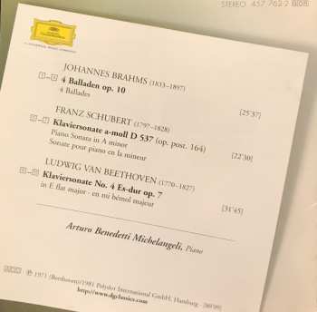 CD Arturo Benedetti Michelangeli: 4 Balladen Op. 10 - Sonate D 537 - Sonate Op. 7 45015