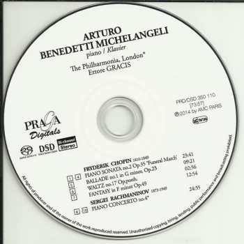 SACD Arturo Benedetti Michelangeli: Piano Sonata No.2, Ballade No.1, Valse No.17, Fantasie In F Minor / Piano Concerto No.4 LTD 278812