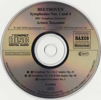 CD Arturo Toscanini: Symphony No.1, Symphony No. 4, Leonore Overture No. 1 288815