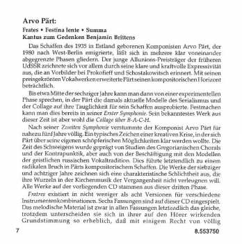 CD Arvo Pärt: Fratres • Festina Lente • Summa • Cantus In Memory Of Benjamin Britten 177529