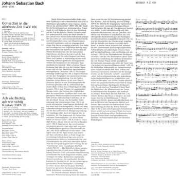 LP Johann Sebastian Bach: Kantaten / Gottes Zeit Ist Die Allerbeste Zeit BWV 106 / Ach Wie Flüchtig, Ach Wie Nichtig BWV 26