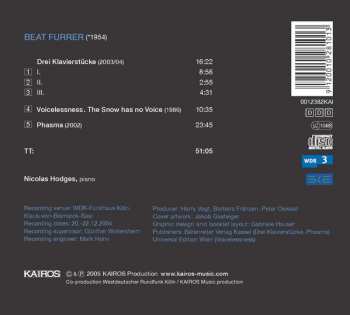 CD Beat Furrer: Drei Klavierstücke; Voicelessness. The Snow Has No Voice; Phasma 331674