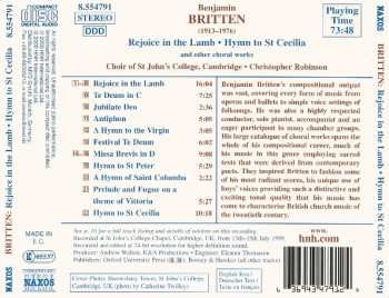 CD Benjamin Britten: Rejoice In The Lamb • Hymn To St Cecilia • Missa Brevis (And Other Choral Works) 324507