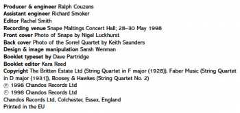 CD Benjamin Britten: String Quartets - N° 2 In C Major, In F Major (Premiere Recording), In D Major 306344