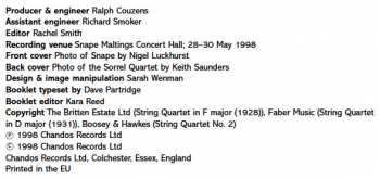 CD Benjamin Britten: String Quartets - N° 2 In C Major, In F Major (Premiere Recording), In D Major
