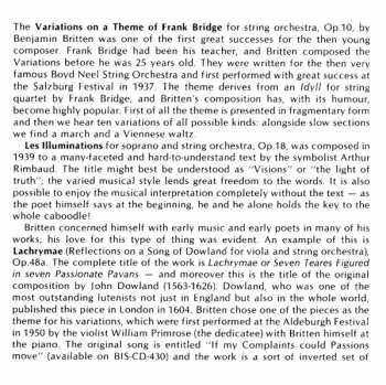 CD Benjamin Britten: Variations On A Theme Of Frank Bridge / Les Illuminations / Lachrymae 325194