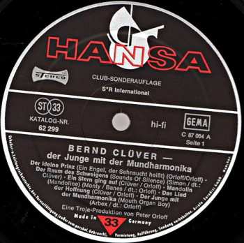 LP Bernd Clüver: Der Junge Mit Der Mundharmonika