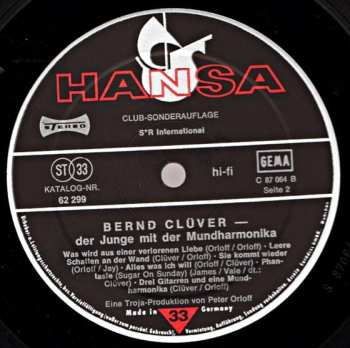 LP Bernd Clüver: Der Junge Mit Der Mundharmonika