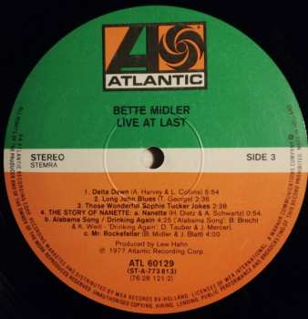 2LP Bette Midler: Live At Last