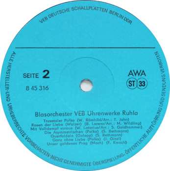 LP Blasorchester Des VEB Uhrenwerke Ruhla: 125 Jahre Uhrenwerke Ruhla 509897