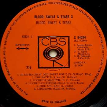 LP Blood, Sweat And Tears: Blood, Sweat & Tears 3