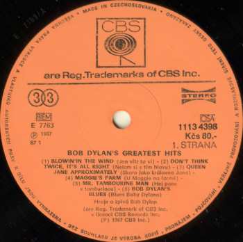 LP Bob Dylan: Bob Dylan's Greatest Hits 41893
