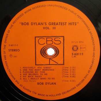 LP Bob Dylan: Bob Dylan's Greatest Hits Vol.III
