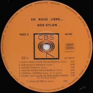 LP Bob Dylan: En Roue Libre... LTD 531180