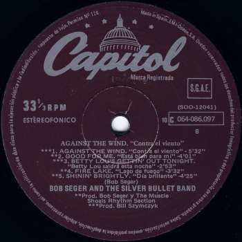 LP Bob Seger And The Silver Bullet Band: Against The Wind = Contra El Viento 543119
