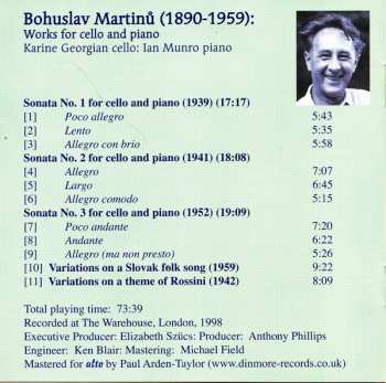 CD Bohuslav Martinů: Music For Cello & Piano: 3 Cello Sonatas, Variations On Rossini & Slovak Themes 340672
