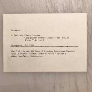LP Bohuslav Martinů: Piano Quartet / Cinq Pièces Brèves (Piano Trio No. 1) / Piano Trio No. 2 140103