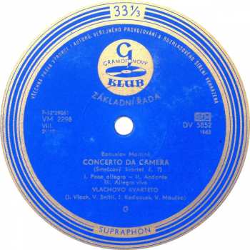 LP Bohuslav Martinů: Smyčcový Kvartet Č. 5 / Concerto Da Camera