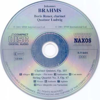 CD Johannes Brahms: Clarinet Quintet, Op. 115 / String Quartet No. 3, Op. 67 431720