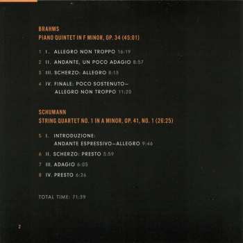 CD Johannes Brahms: Piano Quintet / String Quartet No. 1 458587