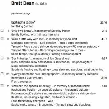CD Brett Dean: Epitaphs · Eclipse (String Quartet No. 1) · String Quartet No. 2 'And Once I Played Ophelia' 330435