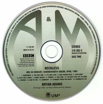 2CD Bryan Adams: Reckless DLX 29778