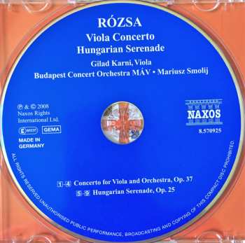 CD Budapest Concert Orchestra: Viola Concerto / Hungarian Serenade 325975